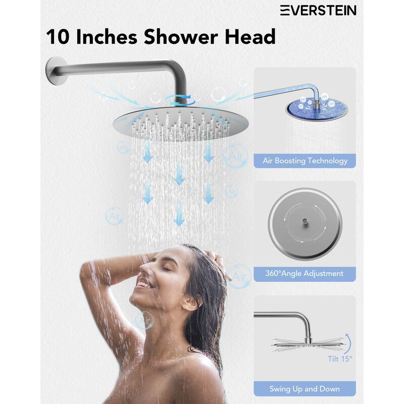 EVERSTEIN Dual Heads 10" & 6" Rain Shower System with Adjustable Height Handheld Slide Bar On